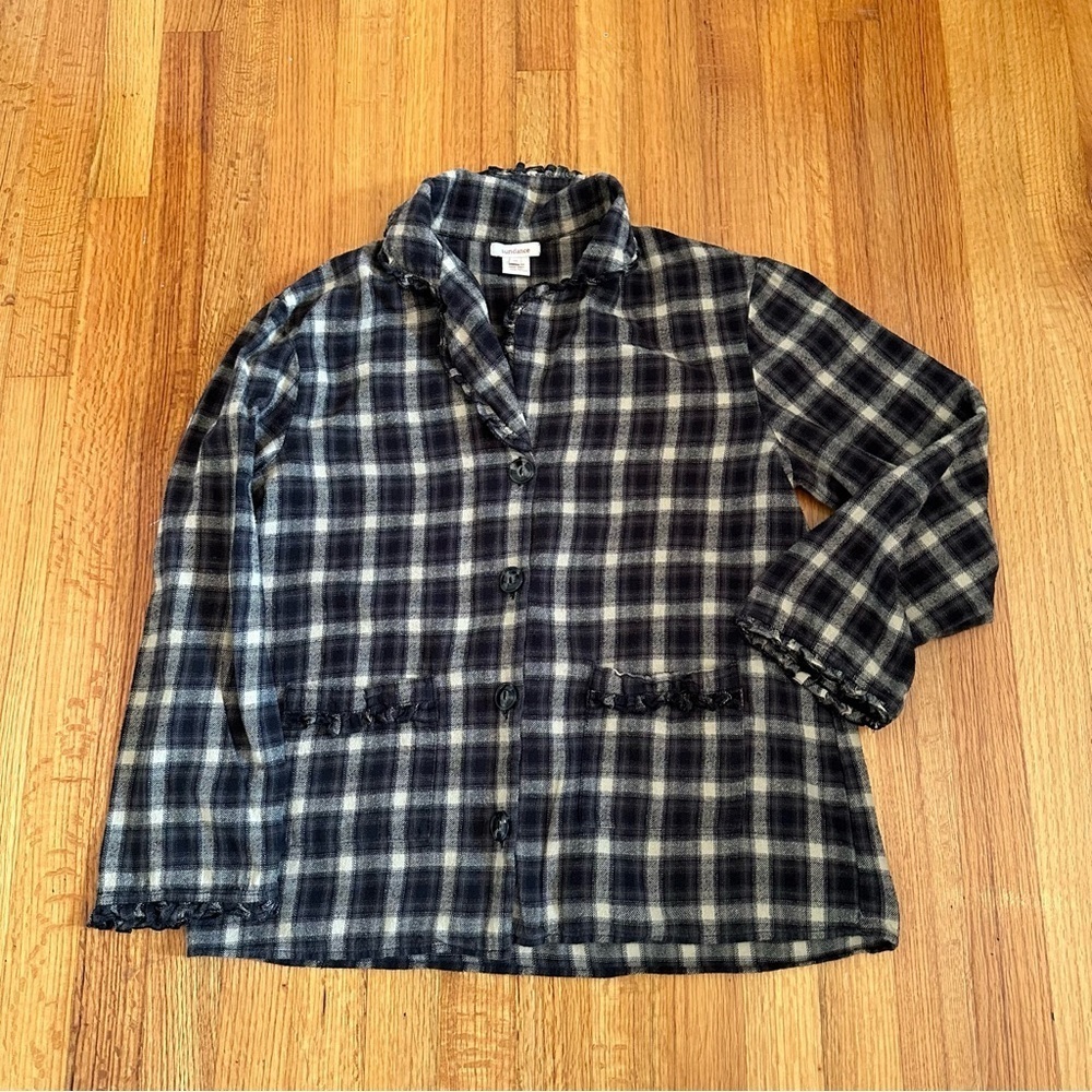 Sundance Shirt Womens Medium Plaid Cotton LS Button Up Ruffle Trim Western (j5)